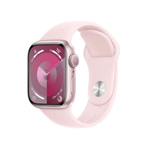 Apple Watch Series 9 GPS, Aluminium rosé, 41mm mit Sportarmband, hellrosa - M/L