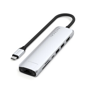 Satechi USB-C 7-in-1 Slim Multiport Adapter mit Ethernet, silber
