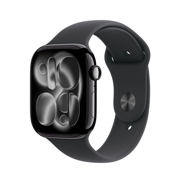 Apple Watch Series 11 GPS, 46 mm Aluminiumgehäuse Diamantschwarz, Sportarmband Schwarz - M/L